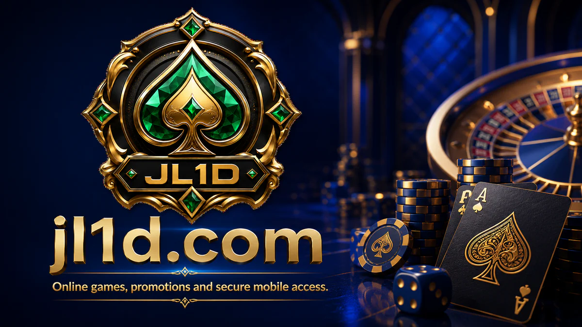 JL1 casino gateway with an emerald shield and four mobile game paths